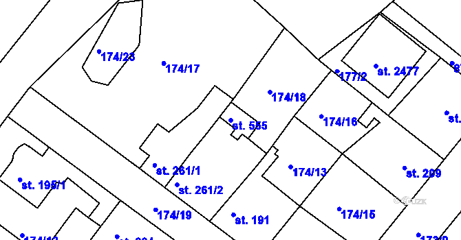 Parcela st. 555 v KÚ Neratovice, Katastrální mapa