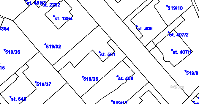 Parcela st. 561 v KÚ Neratovice, Katastrální mapa