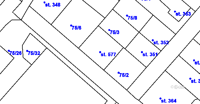Parcela st. 577 v KÚ Neratovice, Katastrální mapa