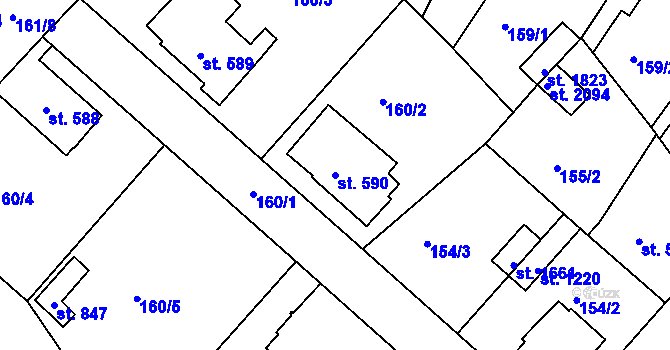 Parcela st. 590 v KÚ Neratovice, Katastrální mapa