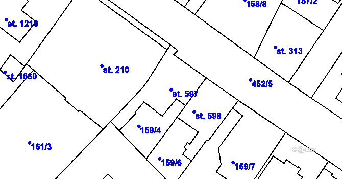 Parcela st. 597 v KÚ Neratovice, Katastrální mapa