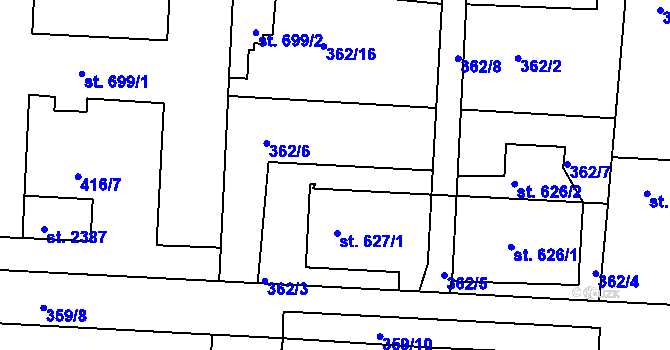 Parcela st. 627/2 v KÚ Neratovice, Katastrální mapa