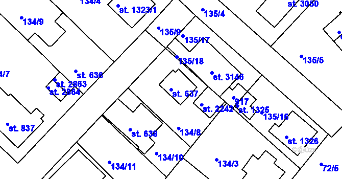 Parcela st. 637 v KÚ Neratovice, Katastrální mapa