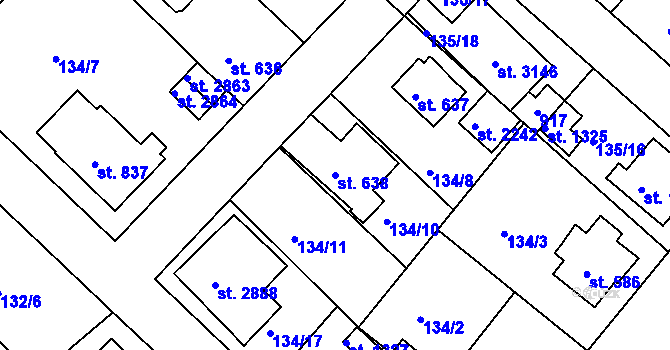 Parcela st. 638 v KÚ Neratovice, Katastrální mapa