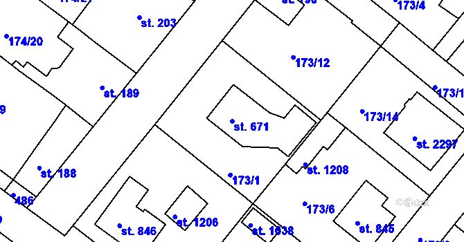 Parcela st. 671 v KÚ Neratovice, Katastrální mapa