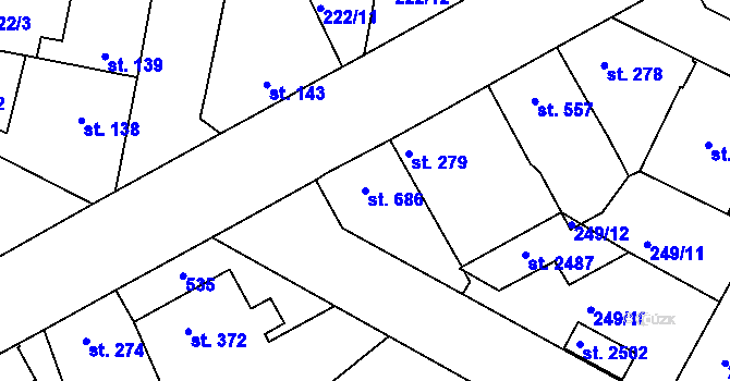 Parcela st. 686 v KÚ Neratovice, Katastrální mapa