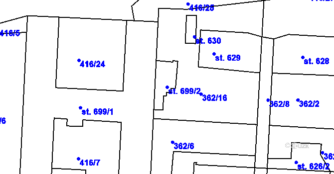 Parcela st. 699/2 v KÚ Neratovice, Katastrální mapa