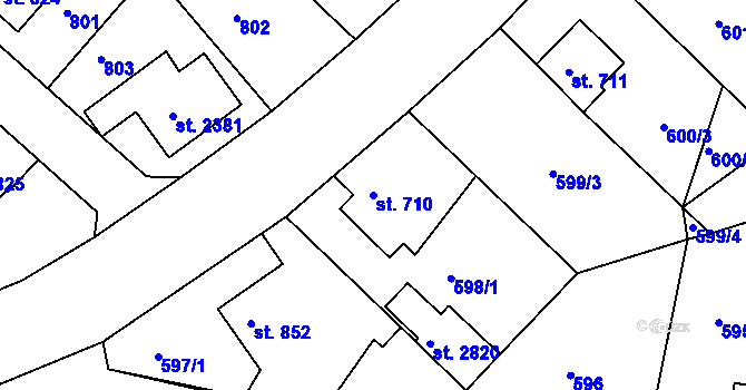 Parcela st. 710 v KÚ Neratovice, Katastrální mapa