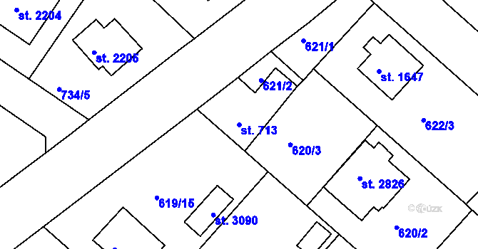 Parcela st. 713 v KÚ Neratovice, Katastrální mapa