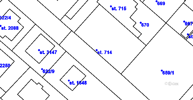 Parcela st. 714 v KÚ Neratovice, Katastrální mapa