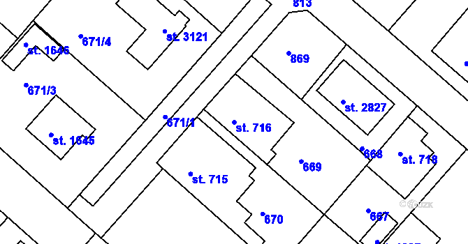 Parcela st. 716 v KÚ Neratovice, Katastrální mapa