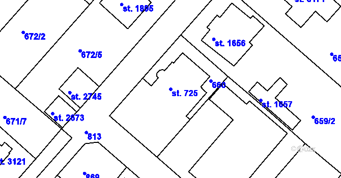 Parcela st. 725 v KÚ Neratovice, Katastrální mapa