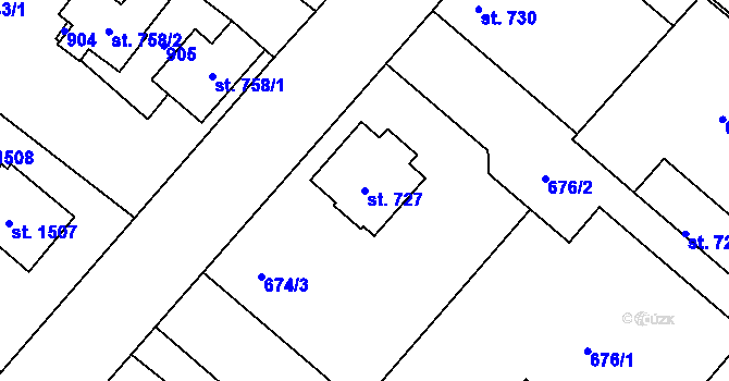 Parcela st. 727 v KÚ Neratovice, Katastrální mapa