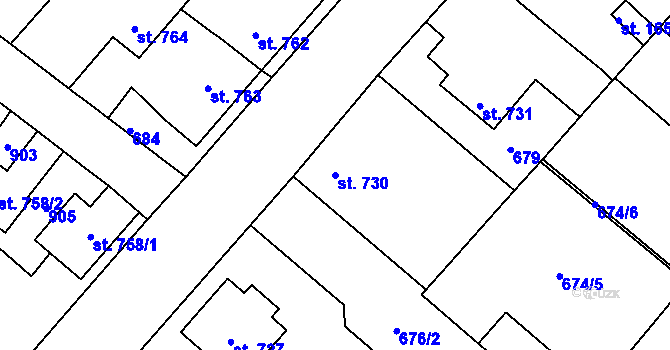Parcela st. 730 v KÚ Neratovice, Katastrální mapa