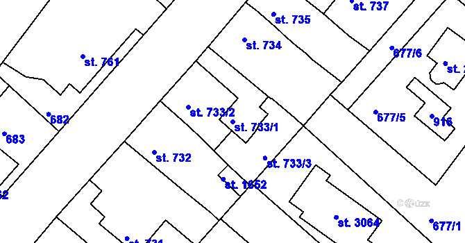 Parcela st. 733/1 v KÚ Neratovice, Katastrální mapa