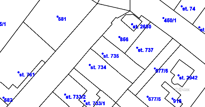 Parcela st. 735 v KÚ Neratovice, Katastrální mapa