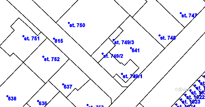 Parcela st. 749/2 v KÚ Neratovice, Katastrální mapa