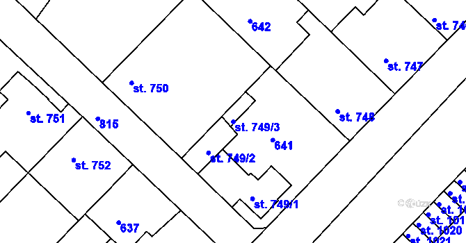 Parcela st. 749/3 v KÚ Neratovice, Katastrální mapa