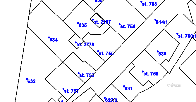 Parcela st. 755 v KÚ Neratovice, Katastrální mapa