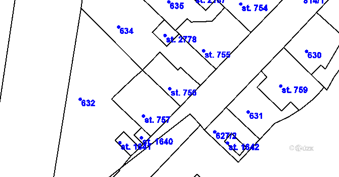 Parcela st. 756 v KÚ Neratovice, Katastrální mapa
