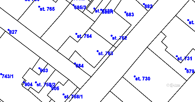 Parcela st. 763 v KÚ Neratovice, Katastrální mapa