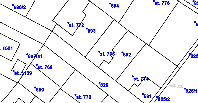 Parcela st. 773 v KÚ Neratovice, Katastrální mapa