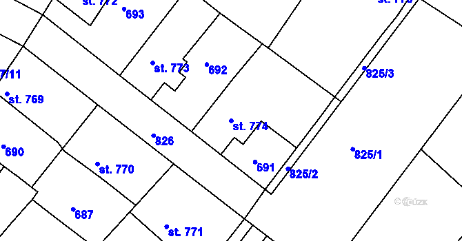 Parcela st. 774 v KÚ Neratovice, Katastrální mapa