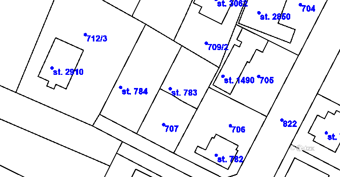 Parcela st. 783 v KÚ Neratovice, Katastrální mapa