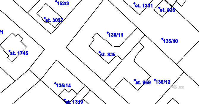 Parcela st. 835 v KÚ Neratovice, Katastrální mapa