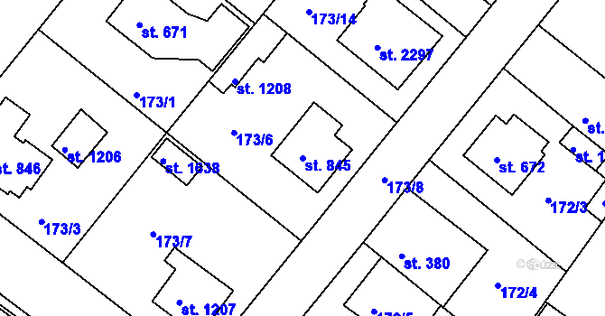 Parcela st. 845 v KÚ Neratovice, Katastrální mapa