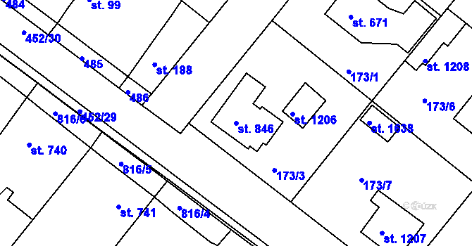 Parcela st. 846 v KÚ Neratovice, Katastrální mapa