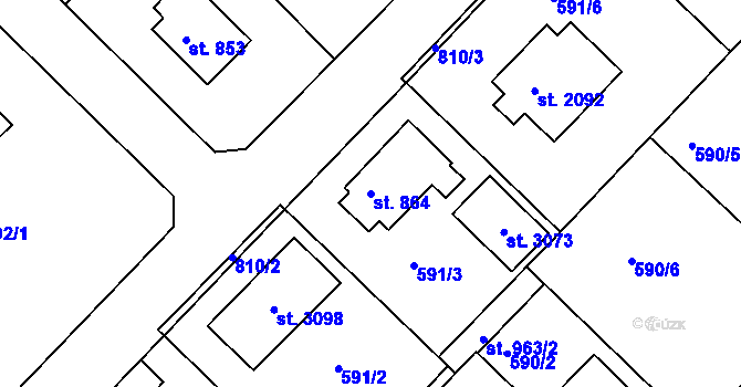 Parcela st. 864 v KÚ Neratovice, Katastrální mapa