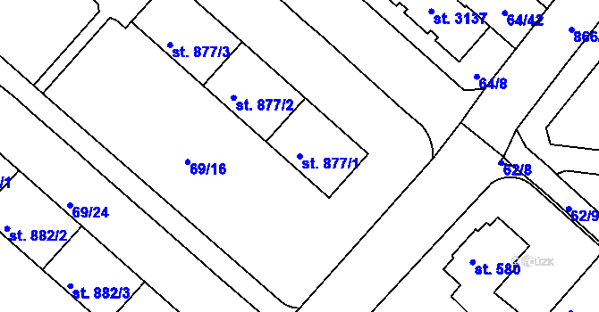 Parcela st. 877/1 v KÚ Neratovice, Katastrální mapa