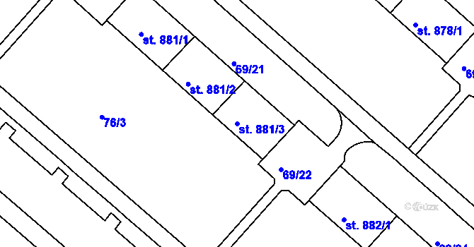 Parcela st. 881/3 v KÚ Neratovice, Katastrální mapa