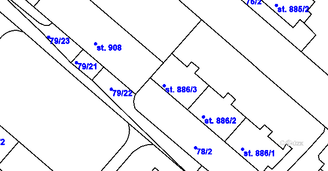 Parcela st. 886/3 v KÚ Neratovice, Katastrální mapa