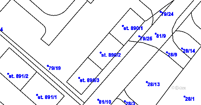 Parcela st. 890/2 v KÚ Neratovice, Katastrální mapa