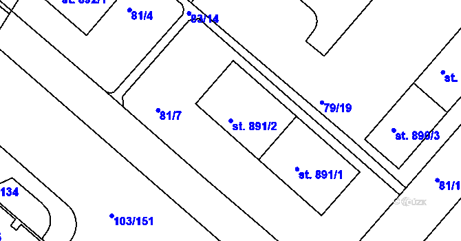 Parcela st. 891/2 v KÚ Neratovice, Katastrální mapa