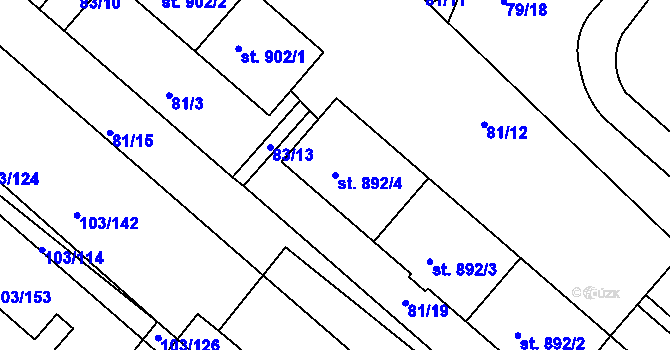 Parcela st. 892/4 v KÚ Neratovice, Katastrální mapa