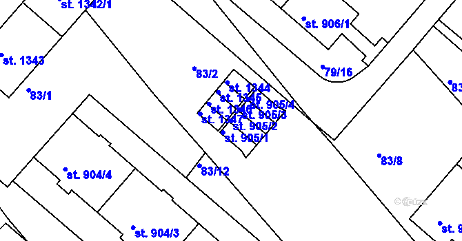 Parcela st. 905/2 v KÚ Neratovice, Katastrální mapa