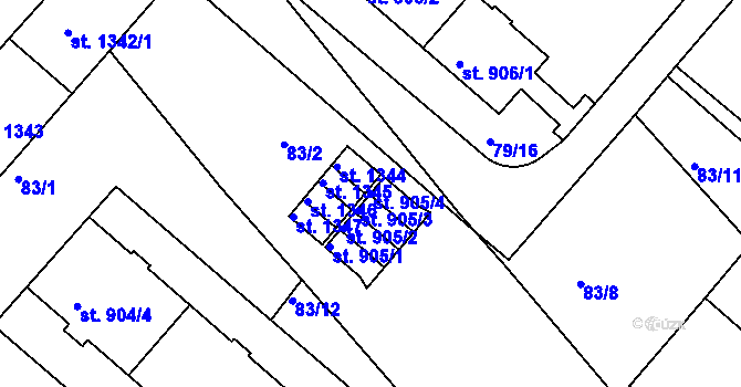 Parcela st. 905/4 v KÚ Neratovice, Katastrální mapa