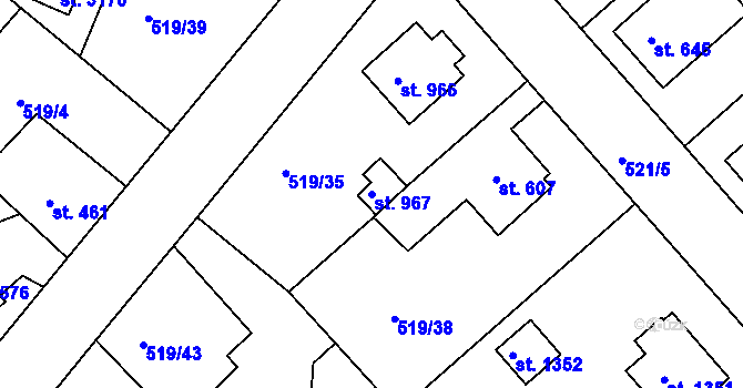 Parcela st. 967 v KÚ Neratovice, Katastrální mapa