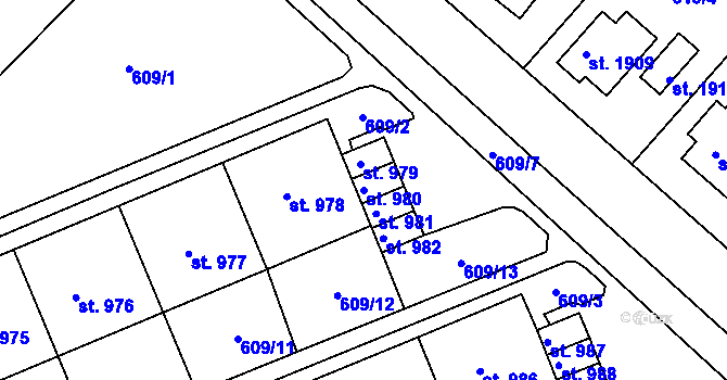 Parcela st. 980 v KÚ Neratovice, Katastrální mapa