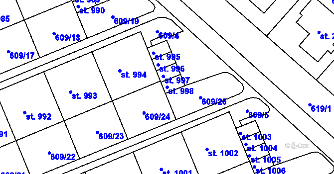 Parcela st. 998 v KÚ Neratovice, Katastrální mapa
