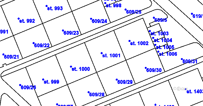 Parcela st. 1001 v KÚ Neratovice, Katastrální mapa