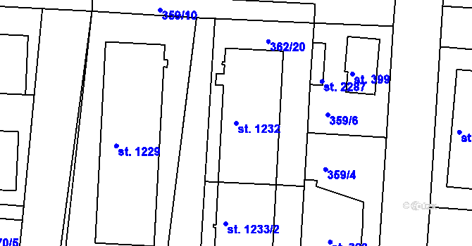 Parcela st. 1232 v KÚ Neratovice, Katastrální mapa