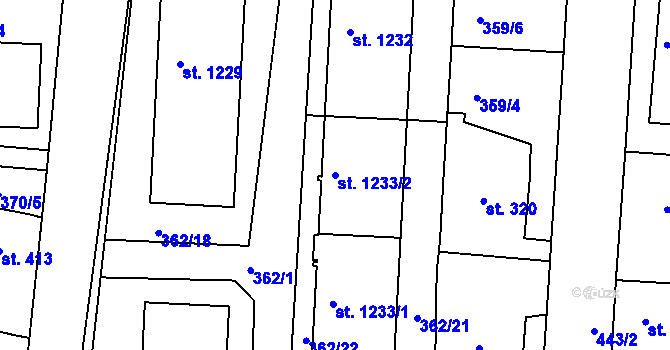 Parcela st. 1233/2 v KÚ Neratovice, Katastrální mapa