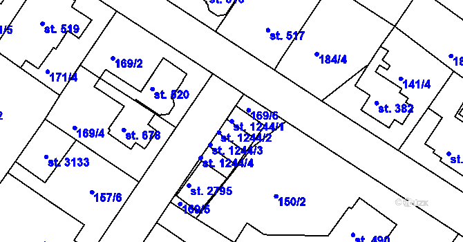 Parcela st. 1244/1 v KÚ Neratovice, Katastrální mapa