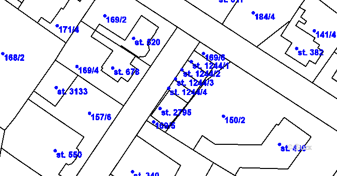 Parcela st. 1244/4 v KÚ Neratovice, Katastrální mapa