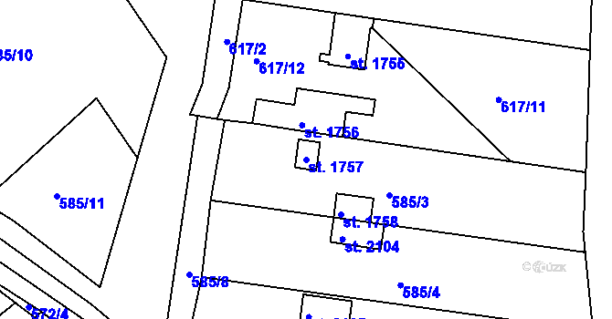 Parcela st. 1757 v KÚ Neratovice, Katastrální mapa