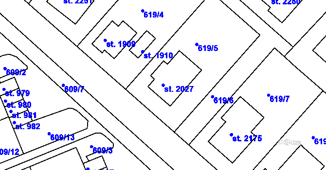 Parcela st. 2027 v KÚ Neratovice, Katastrální mapa